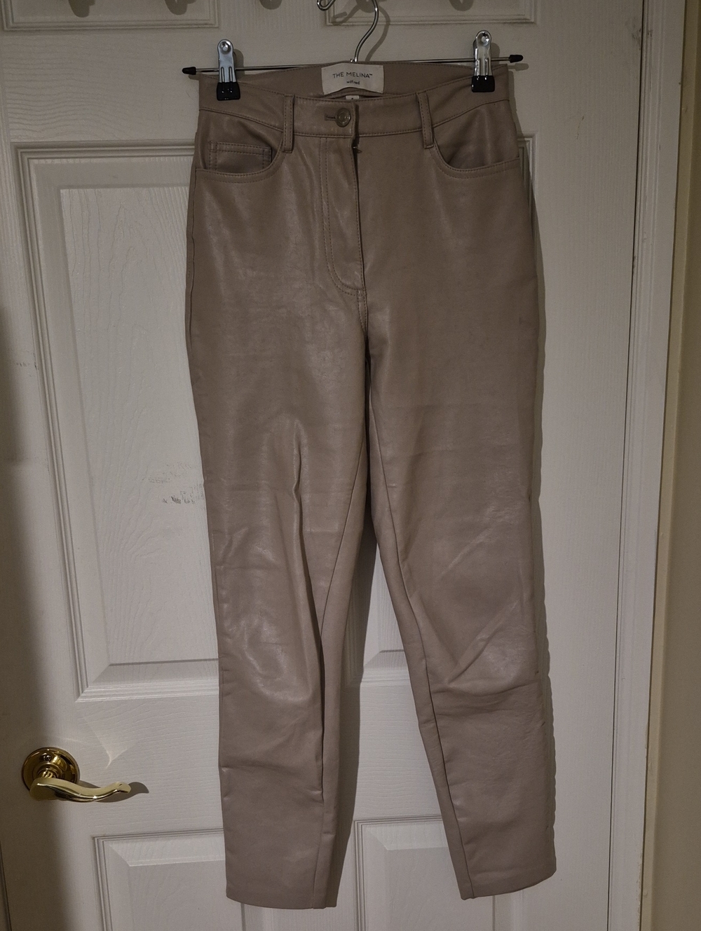 Aritzia Wilfred Melina Slim Faux Leather Pants Beige Size 0